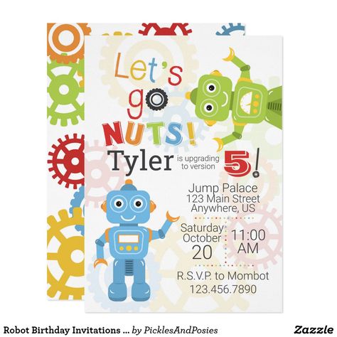 Robots Party Theme, 4th Birthday Party For Boys, Birthday Party Invitations Free, Robot Birthday Party, Robot Theme, Robot Party, Boy Birthday Invitations, 5th Birthday Party, 4th Birthday Party