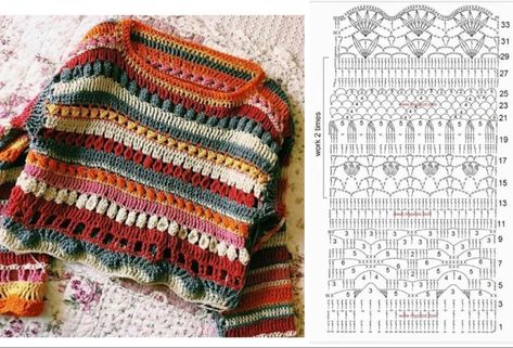 Crochet Sweater Free, Poncho Crochet, Mode Crochet, Knitting Clothes, Crochet Ladies Tops, Crochet Design Pattern, Crochet Clothes For Women, Knitting Videos, Crochet Clothes Patterns