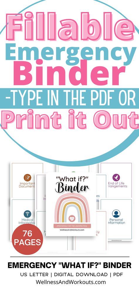 Use this Emergency Binder, Family Planner, What if Binder, Just in Case Binder, Life Planner, Obituary Template, Document Organizer, to get organized. This fillable PDF will bring peace of mind. Emergency Binder Free Printables, Emergency Binder Printables, Family Binder Free Printables, Medication Chart Printable, Family Binder Organizer, Emergency Preparedness Binder, Life Organization Binder, Binder Printables Free, Family Emergency Binder