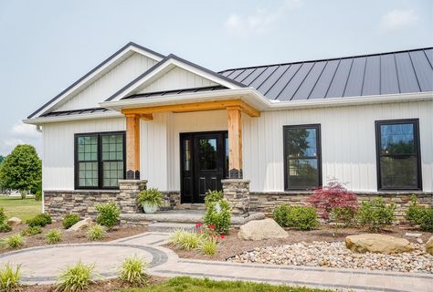 Board and Batten Siding Is an Affordable Way to Make a Splash Adding Board And Batten, Ranch Style Farmhouse, Craftsman Style Porch, Bolton House, Vinyl Exterior Siding, Black Fixtures, Ranch House Exterior, Home Improvement Show, Vertical Siding