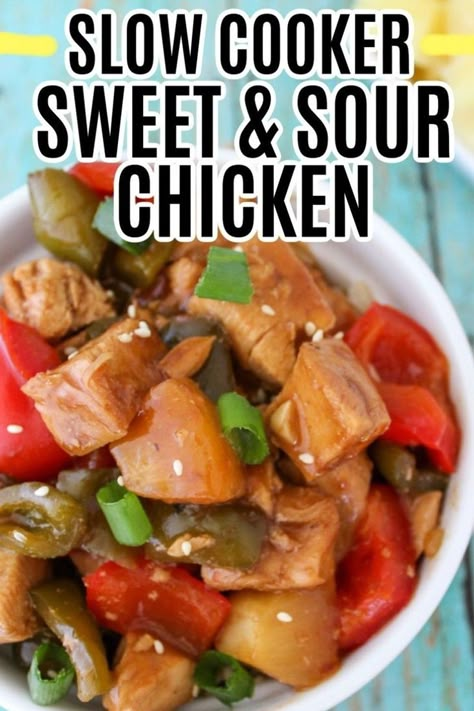 This Slow Cooker Sweet and Sour Chicken recipe makes a delicious and easy meal in your crockpot. Covered with a tangy, sweet, and slightly hot sauce, this chicken will not disappoint. Crockpot Sweet And Sour Chicken, Sweet And Sour Chicken Recipe, Veggies And Chicken, Sour Chicken Recipe, House Chicken, Sweet And Sour Chicken, Sweet Sour Chicken, Sweet N Sour Chicken, Chicken Crockpot