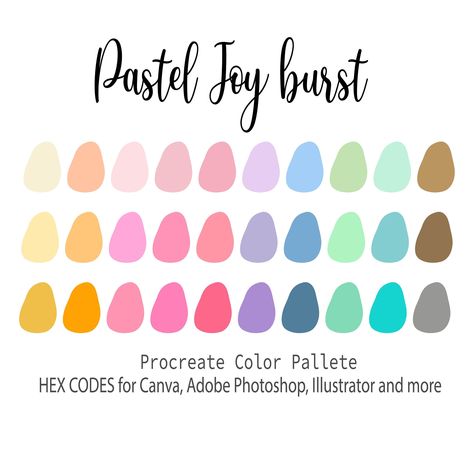 Pastel Joy burst, Procreate Color Palette, HEX Codes, Procreate Swatches, Color Swatches, Pastel tones Procreate Art, Digital Download Procreate Color Palette Pastel, Digital Planner Color Palette, Cute Color Palettes Pastel, Bright Pastel Color Palette, Pastel Color Palette Soft, Coloring Pallets, Pastel Rainbow Color Palette, Procreate Pastel, Color Palette Pastel