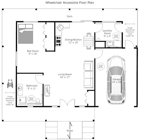 Example Image: Wheelchair Accessible Floor Plan Accessible Tiny House, Wheelchair House Plans, Wheelchair House, Exterior Black Windows, Accessible House Plans, Wheelchair Accessible Home, House Plans Uk, Porch With Fireplace, Accessible House