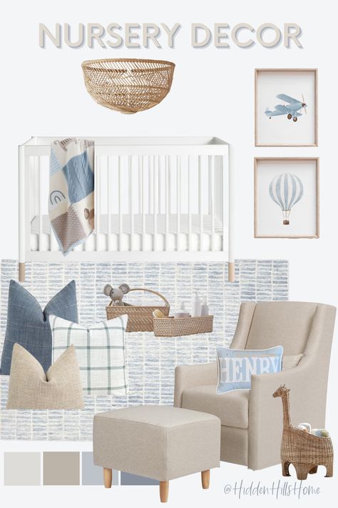 Wallpaper For Nursery Boys, Boy Nursery With Wallpaper Accent Wall, Neutral Blue Nursery Ideas, Blue And Neutral Nursery, Blue White And Gold Nursery, Pottery Barn Kids Nursery Boy, Light Blue And White Nursery, Shades Of Blue Nursery, Steel Blue Nursery