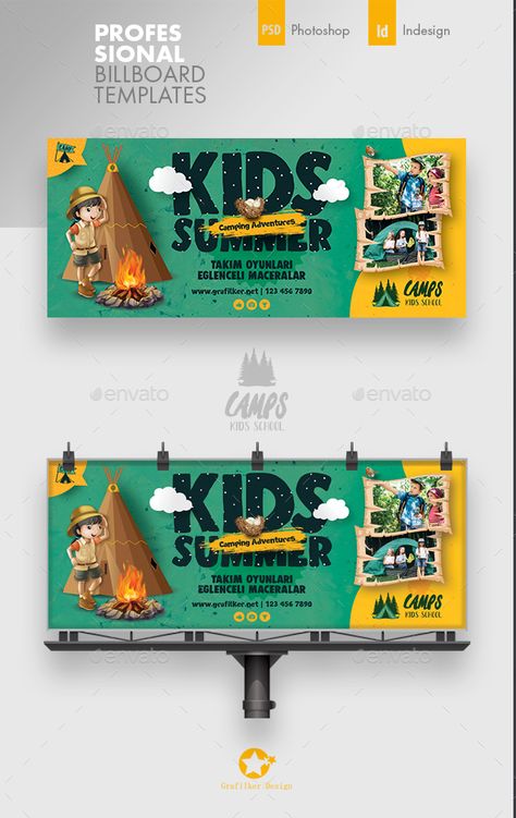 Billboard Design Inspiration, Camp Poster Design, Summer Camp Banner, Summer Camp Design, Billboards Designs, Billboard Template, Poster Design Kids, Kids Summer Camp, Banner Inspiration