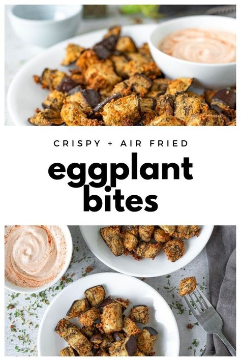 These light and crisp air fryer eggplant bites are crunchy, flavorful, and so easy to make. Move over, eggplant parmesan, there's a new dish in town. #chelseadishes #airfryerrecipes #eggplantrecipes #healthyappetizer #vegetablesidedish Fried Eggplant Recipes Air Fryer, Crispy Eggplant Air Fryer, Air Fryer Eggplant Recipes, Eggplant In Air Fryer, Eggplant Bites, Fried Eggplant Recipes, Air Fries, Air Fryer Eggplant, Eggplant Appetizer