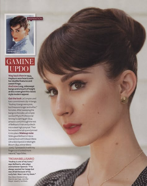 Audrey Hepburn Bangs, Spencer Hastings Hair, Vintage Short Hair, Audrey Hepburn Hair, Vintage Bangs, Bangs Updo, Short Hair Fringe, Short Bangs, Spencer Hastings