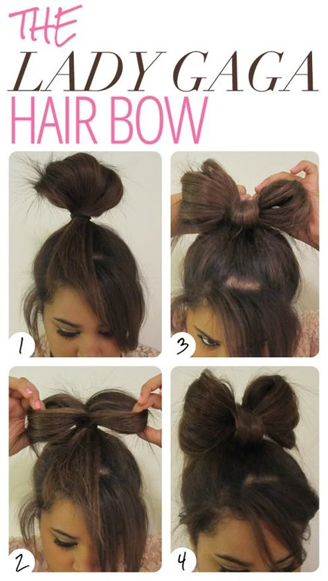 7 Easy and Quick DIY Hairstyles With Helpful Tutorials - Pretty Designs Lady Gaga Hair, Hairstyles Asian, Girls School Hairstyles, Easy Hairstyles Quick, Wacky Hair, Bow Hairstyle, Crazy Hair Day, Hair Tutorials Easy, Crazy Hair Days