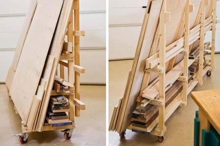 Portable Sheet-Goods Rack Lumber Cart, Lumber Storage Rack, Wood Shops, Plywood Storage, Lumber Rack, Wood Storage Rack, Panel Saw, Lumber Storage, Wood Workshop