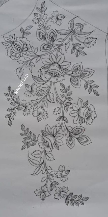 Embroidery Sketches Design Drawings, Embroidery Sketches Design, All Over Flower, Sketches Design, Flower Pattern Drawing, Embroidery Fashion Detail, Fabric Painting Techniques, Digital Painting Portrait, Zardozi Embroidery