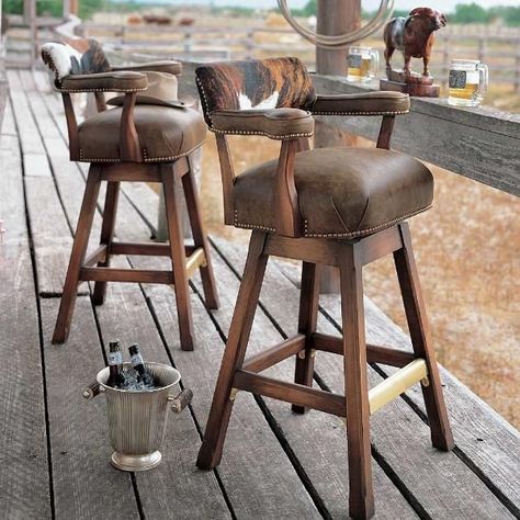 rustic leather/fabric blend swivel barstools | 1000+ ideas about Saddle Bar Stools on Pinterest | Bar Stools, Stools ... Mid Century Bar Stools, Saddle Bar Stools, Rustic Bar Stools, Hidden Bar, Rustic Bar, Rustic Chair, Western Furniture, Bar Stools With Backs, King Ranch