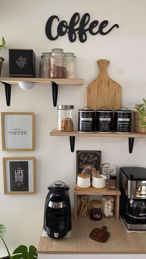 Kaffe Station, Coffee Area, Coffee Bar Station, Coffee Bar Design, Design Café, Home Coffee Stations, Coffee Bars In Kitchen, Coffee Nook, Home Coffee Bar