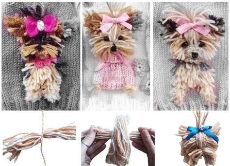 How To Make Yarnwool Dog Step By Step Wool Crafts Diy, Yarn Animals, Pom Pom Animals, Easy Yarn Crafts, Dog Clothes Diy, Crochet Dog Patterns, Crochet Dog Sweater, Yarn Dolls, Diy Yarn Crafts