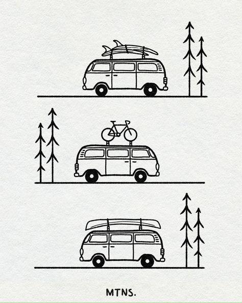 Which one is your‘s? #vanlife #AdventureAwaits #inkdrawing #tattooideas #OutdoorInspired Van Life Illustration, Campervan Drawing, Van Life Tattoo, Roadtrip Drawing, Camper Tattoo, Camper Van Illustration, Camper Drawing, Van Sketch, Van Tattoo