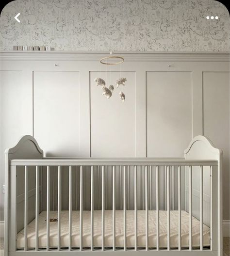 Nursery Board And Batten, Beadboard Nursery, Board And Batten Wainscoting, Beadboard Ideas, Nursery Wall Shelf, Nursery Accent Wall, Wall Shelves Bedroom, Baby Room Neutral, Baby Room Themes