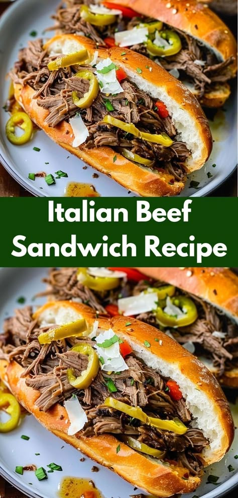 Want beef sandwich ideas? Try our Italian Beef Sandwich Recipe! It's an easy ground beef recipe that’s perfect for dinner, making it one of the best ground beef recipes for dinner. Beef Sandwich Ideas, Crockpot Italian Beef, Chicago Italian Beef, Italian Beef Crockpot, Best Italian Dishes, Italian Beef Sandwich, Crockpot Italian, Ground Beef Meals, Beef Sandwich Recipes