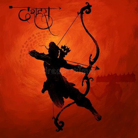 Lord Rama with arrow killing Ravana in Navratri festival of India poster with hindi text meaning Dussehra vector illustration Poster Design Sketch, Dussehra Creative Poster, Dussehra Images Hd, Ramnavmi Wishes, Dussehra Creative, Happy Dussehra Images, Happy Dusshera, Dussehra Wishes, Dussehra Images