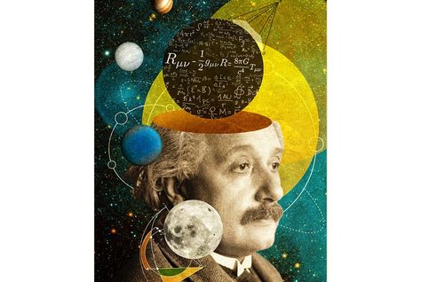 Albert Einstein's breakthrough from a century ago was out of this world. Now it seems surprisingly down-to-earth School Book Covers, Theory Of Relativity, Science Illustration, Physics And Mathematics, 5 Anime, The Attic, Space And Astronomy, Science Art, Albert Einstein