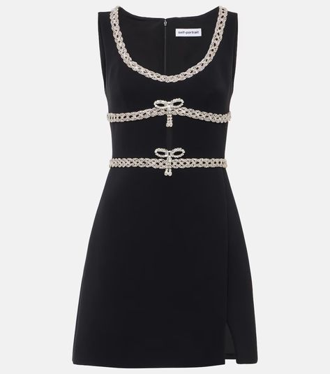 Crystal-embellished crêpe minidress in black - Self Portrait | Mytheresa Self Portrait Clothing, Cocktail Dresses For Women, Cocktail Dresses Online, Designer Cocktail Dress, Self Portrait Dress, Tumblr Fashion, Cocktail Dresses, Dresses For Women, Self Portrait