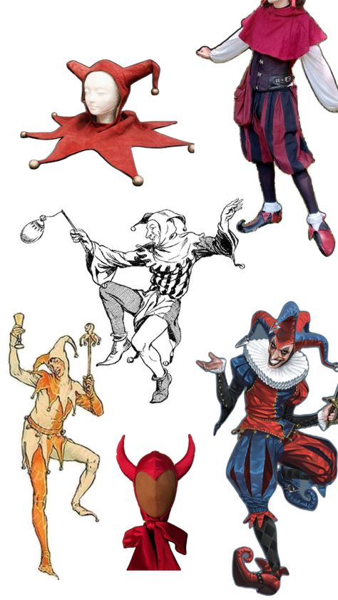 Ideas for my jester outfit Jester Costume Halloween, The Tempest Shakespeare, Medieval Jester, Jester Outfit, Royal Costume, Jester Costume, Pierrot Clown, Clown Clothes, Dark Circus