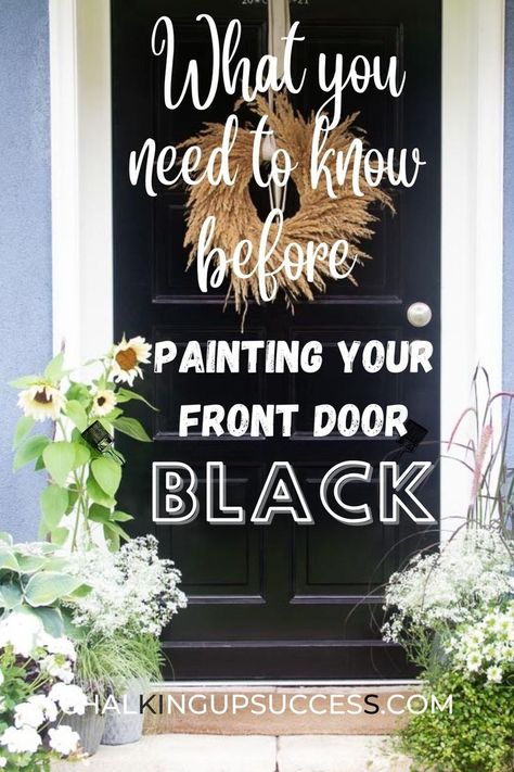 Black Exterior Door Paint Color, Black Front Door Decor Entrance, Painting Exterior Door Black, Paint Exterior Door Black, Front Door Colors Black House, Best Black Front Door Paint, Best Black Paint Color For Exterior Door, Black Exterior Door Colors, Black Door Outside