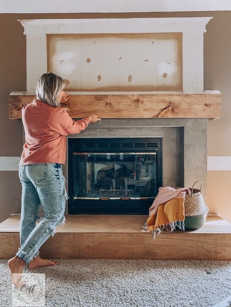 Build A Mantle Over Brick, 6 Inch Fireplace Mantle, Redoing Mantle Diy Fireplace, Pine Fireplace Mantle, Fireplace Mantle Diy How To Build A, How To Make A Free Standing Fireplace Look Built In, Build Mantle Fireplace, Electric Fireplace Hearth Ideas, How To Build A Mantel For Fireplace