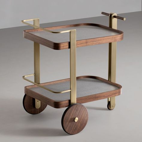 Trolly Design Furniture, Bar Cart Design, Trunk Furniture, Cooking Station, Metal Cart, Metal Bar Cart, Cart Design, Wooden Trim, Tea Trolley