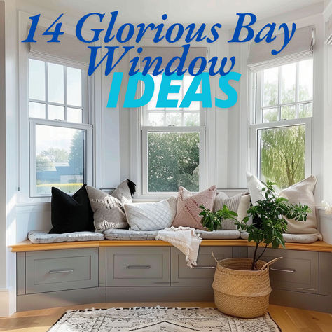 Designed to just out from the walls of the home, bay windows can bring lots of benefits to the room. They supply an extra dose of natural light while giving the room a unique personality. Bay windows look good from the inside but also contribute to a more stylish exterior appearance. The use of bay windows represents a staple of Victorian architecture. The main concept refers to embracing more of the natural world outside and allowing the window area to become the centerpiece of the room. Front Room With Bay Window, Window Seats Bay Window, Curtains Around Bay Window, Bay Window Dining Room Seating, Bay Window Kitchen Decorating Ideas, Window Seat Ideas Bay Window, Landing Window Dressing, Ideas For Bay Windows In Kitchen, Bay Window Toy Storage