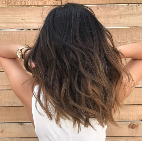 Pinterest: Bella_DeLeon Highlights At Bottom Of Hair, Hair Color Ideas For Brunettes Lowlights, Subtle Balayage Brunette Long Hair, Bottom Colored Hair, Shoulder Length Brunette Balayage, Natural Bayalage Brunette, Bottom Hair Dyed, Brunette Subtle Balayage, Summer Brunette Hair Balayage Sun Kissed