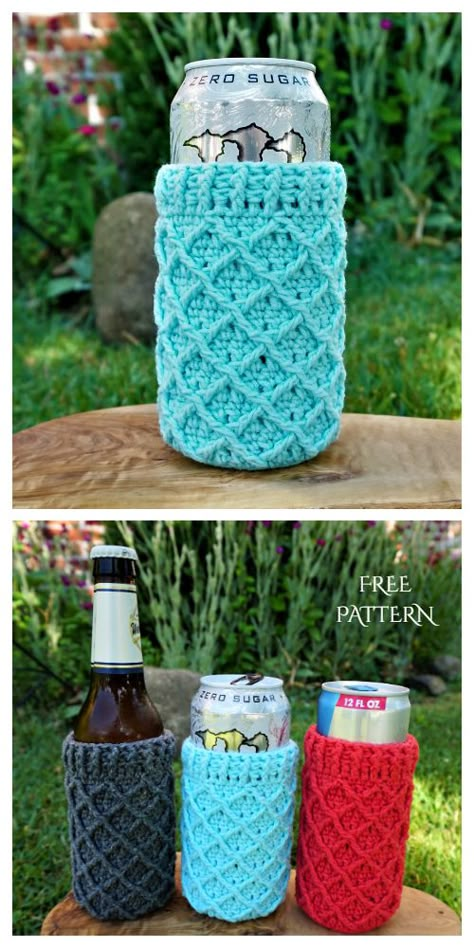 Father's Day Gift Free Crochet Patterns - DIY Magazine Beer Bottle Cozy Crochet Pattern, Crochet Can Holder, Crochet Gifts For Dad, Crochet Beer Cozy, Koozie Pattern, Crochet Koozie, Crochet Beer, Small Crochet Gifts, Bottle Cozy