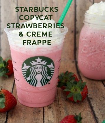 Starbucks Strawberries, Frappuccino Starbucks, Starbucks Strawberry, Frappuccino Recipe, Copycat Starbucks, Copycat Starbucks Recipes, Frosted Cup, Starbucks Frappuccino, Strawberry Syrup