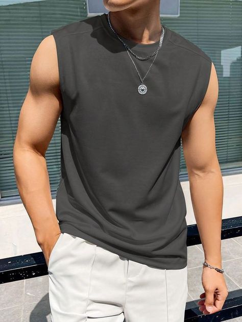 Singlet Outfit Men, Mens Tank Top Outfits, Sleeveless Top Men, Men Tank Top Outfit, Tank Top Outfits Men, Solid Tank Tops, Tank Top Outfits, Men Stylish Dress, Mens Fashion Casual Outfits