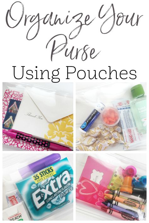 Here are a few ideas on how to organize your purse using pouches. Each pouch is organized by category: kids' items, first aid, etc. Get your purse organized, and keep it that way! Purse Hacks, Purse Necessities, Organized Purse, Diy Purse Organizer, Mom Purses, Purse Cleaning, Master Closet Organization, Lavender Laundry, Purse Essentials