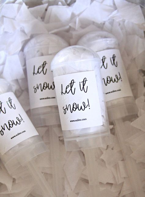 6 Fabulously Festive Winter Wedding Favour Ideas | OneFabDay.com Snow Confetti, Christmas Wedding Ideas, Confetti Poppers, Fun Wedding Decor, Winter Wedding Favors, Boda Diy, Elegant Winter Wedding, Wedding Send Off, Party Poppers