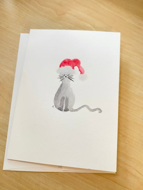 Cat Christmas Cards Diy, Cat Christmas Card Ideas, Cat Xmas Cards, Christmas Cat Watercolor, Christmas Cards With Cats, Kitty Christmas, Envelope Card, Watercolor Greeting Cards, Christmas Greeting Card