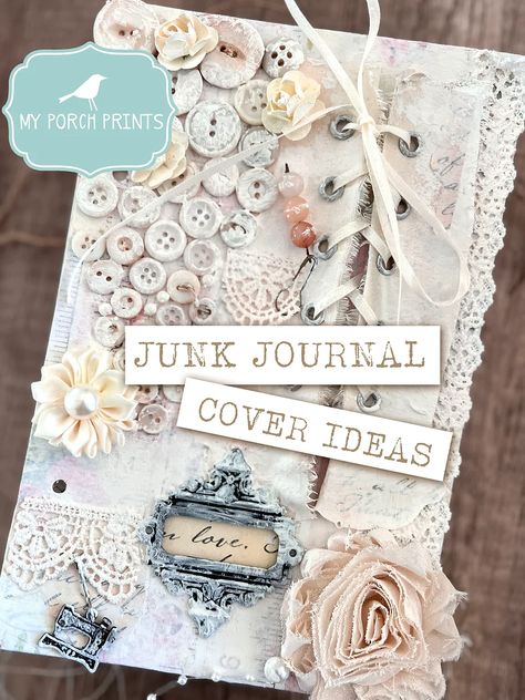 Junk Journal Cover Ideas, Junk Journal Covers, Junk Journal Cover, My Porch Prints, Ephemera Printables, Junk Journal Inspiration, Envelope Cover, Journal Cover Ideas, Typography Card