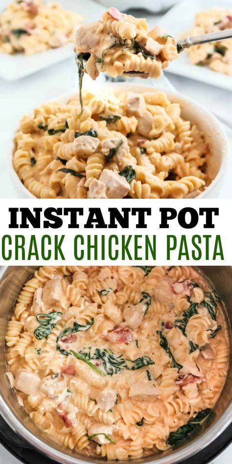 Crack Chicken Pasta takes weeknight comfort food to a new level. Made in the Instant Pot, this creamy chicken pasta packed with cheese, spinach, and bacon is cooked in 30 minutes! Quick Chicken Dinner, Instant Pot Pasta Recipe, Shugary Sweets, Creamy Chicken Pasta, Meal Train Recipes, Best Instant Pot Recipe, Instant Pot Recipes Chicken, Instant Pot Dinner Recipes, Chicken Pasta Recipes