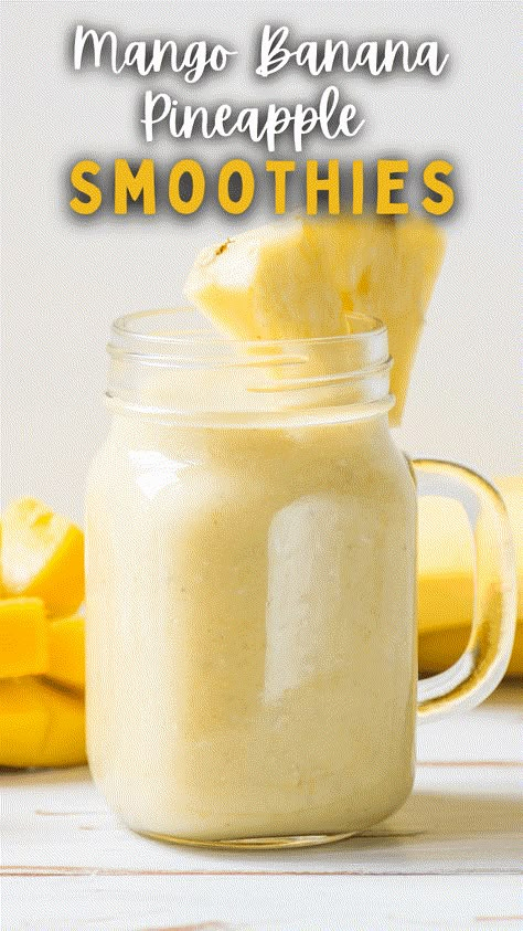 Mango Banana Pineapple Smoothie - Appetizers & Entrees Smoothie For Energy, Smoothie Meal Prep, Warm Smoothies, Banana Pineapple Smoothie, Gingerbread Smoothie, Healthy Delicious Smoothies, Holiday Smoothies, Mango Coconut Smoothie, Smoothies Easy