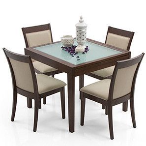 Abbot Expandable - Dalla 4 Seater Dining Table Set (Dark Walnut Finish, Latte) 4 Seater Dining Table For Small Space, Luxury Dining Table Design, Dining Room Painting, Apartment Dining Room Decor, Dining Table Design Ideas, Metal Leg Dining Table, Cabinet Layout, Extendable Dining Table Set, Dining Room Furniture Design