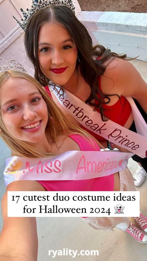 bye these are such cute duo costumes for this year Simple Halloween Duo Costumes, Easy Bestie Halloween Costumes, Non Basic Duo Costumes, Tv Show Duo Costumes, Halloween Costumes Women Duos Aesthetic, Brunette Duos Costume, Costume Ideas For One Person, Good Duo Halloween Costumes, Cute Halloween Duo Costumes