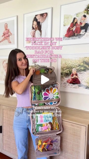 Nattie Jo Powell on Instagram: "everything we pack in our busy bag/ restaurant bag for My toddler!! Comment “BUSY” to get all of our tried and trusted on the go toys & toddler activities sent straight to you!🤝🎒 We bring this anytime we go out to eat/for appointments & on the go and try to just offer one or two toys at a time to keep her busy for longer!  #toddlermom #busybag #toddlerbusybag #toddlerrestaurantbag #restaurantwithtoddlers #toddleractivities #toddlermusthaves #toddlertraveltoys #onthegotoys #toddlertips" Travel Busy Bags For Toddlers, Restaurant Bags For Toddlers, Restaurant Busy Bag Toddlers, Toddler Restaurant Busy Bag, Restaurant Busy Bag, Car Activities For Toddlers, Toddler Travel Bag, Toddler Car Activities, Busy Bags For Toddlers