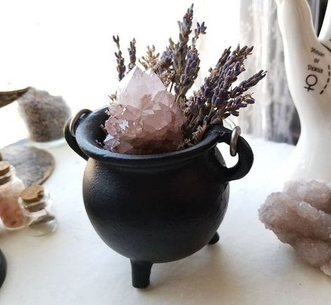 Cast Iron Cauldron, Iron Cauldron, Crystal Garden, Witchy Crafts, Goth Home Decor, Witch Magic, Witchy Decor, Season Of The Witch, Theme Halloween