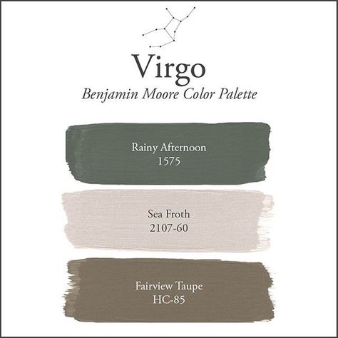 Paint Colors by Zodiac Sign - Benjamin Moore's Rainy Afternoon 1575. Via @benjamin_moore Benjamin Moore Green, Benjamin Moore Bedroom, Palette Wall, 23 September, Touch Of Gray, Paint Colors Benjamin Moore, Benjamin Moore Colors, Green Paint Colors, Benjamin Moore Paint