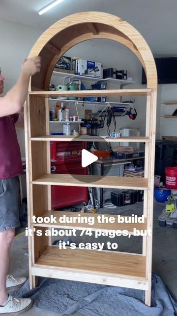 It all started with a DM 🥰  This DIY arched top bookshelf was one of our favorite projects! The plans are easy to follow and will help... | Instagram Bookshelf Renovation Diy, Arch Top Bookcase, How To Make An Arched Bookcase, How To Build An Arched Bookshelf, Diy Wood Bookcase, Bookshelf Plans Diy, Arched Book Shelf, Diy Curved Bookshelf, Arched Bookshelf Diy