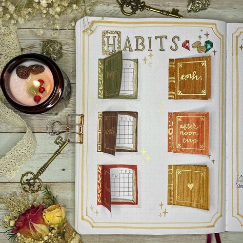 Creative Habit Tracker Ideas, Monthly Gift Ideas, Bujo Tracker Ideas, Interactive Journal Ideas, Fairytale Journal, Art Book Ideas, One Book A Month, Monthly Reading Tracker, Reading Journal Spreads