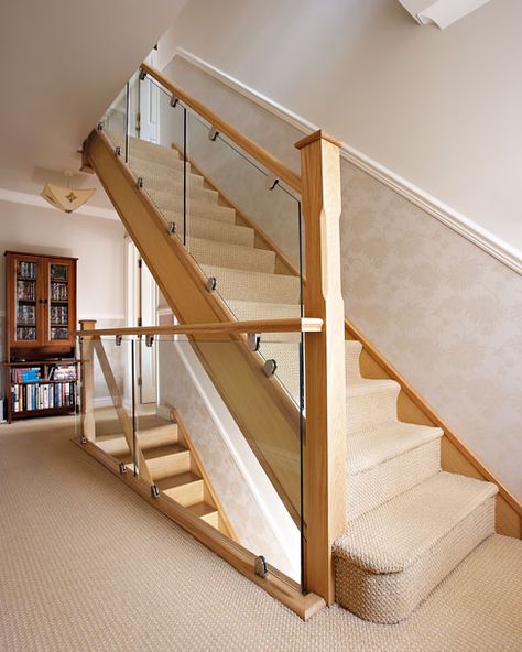 Oak and Glass Staircases - Neville Johnson Staircases Hall And Stairs, Bespoke Staircases, Luxury Staircase, Stair Banister, Handrail Design, Stairs Landing, Stairs Design Interior, Stair Ideas, Glass Stairs