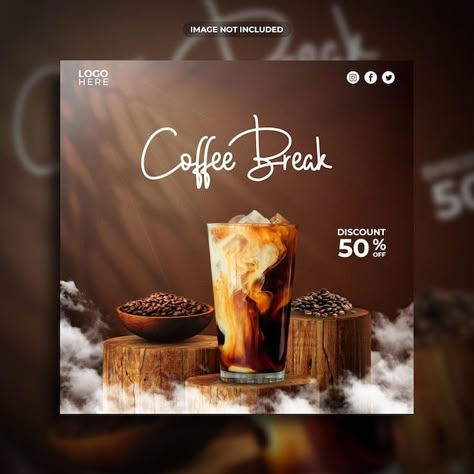 PSD coffee break social media post templ... | Premium Psd #Freepik #psd Cafe Social Media Post Design, Cafe Poster Design Ideas, Coffee Poster Design Graphics, Coffee Poster Design Ideas, Drink Social Media Post, Coffee Social Media Design, Coffee Social Media Post, Break Social Media, Cafe Social Media