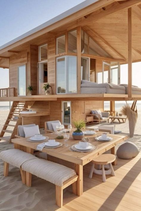 Small House By The Beach, Small Modern Beach House, Resort House Design, Small Beach House Exterior, Small Beach House Plans, Tiny House Beach, Beach Tiny House, Small Beach House, Resort House