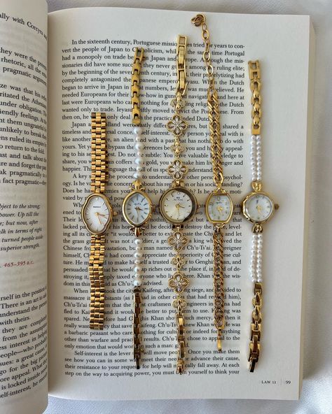 A different watch for each day 🎀 #vintage #vintagewatches #vintageinspired #dainty #goldwatch Vintage Watches Women Aesthetic, Vintage Dainty Watch, Vintage Gold Bracelets, Vintage Gold Watch Women’s, Vintage Women Watch, Dainty Watches For Women, Cute Watches For Women, Vintage Watch Aesthetic, Dainty Watches