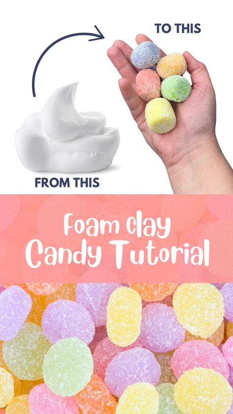 Make your own fake candy for your holiday display and christmas crafts. build gingerbread houses and decorate with your own gumdrops and lollipops. Super easy and fun! How To Make Fake Cotton Candy Props, Homemade Candy Ornaments, Air Dry Clay Marshmallows, Candy Theme Crafts, Fake Gumdrops Diy, Candy Props Diy, Fake Candy Decorations Diy Christmas, Fake Cotton Candy Diy, Diy Fake Candy Decorations